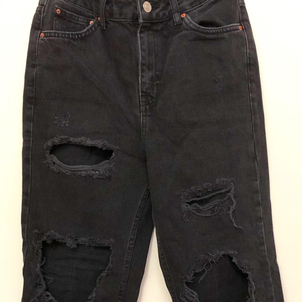 Topshop Moto Black Ripped Mom Jeans